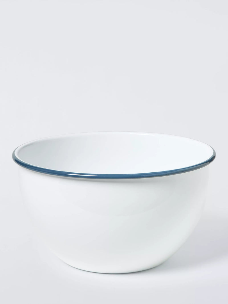 John Lewis enamel mixing bowl white blue 24cm, imported from the UK