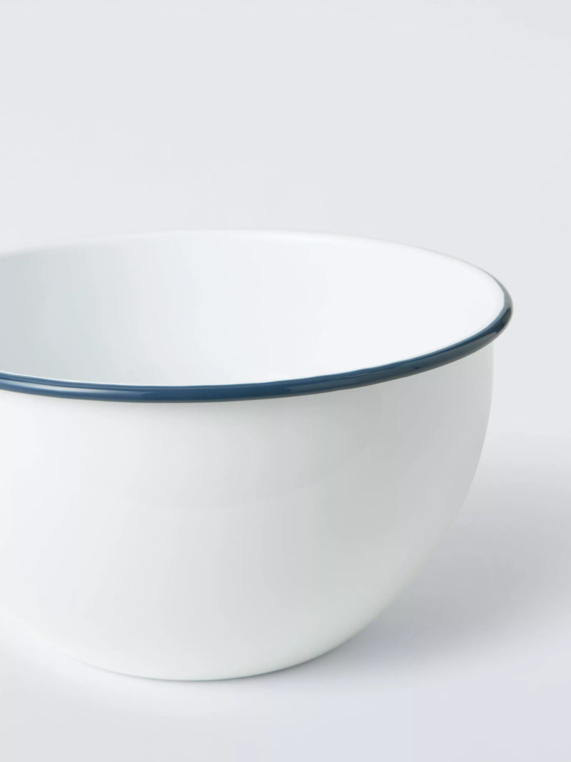 John Lewis enamel mixing bowl white blue 24cm, imported from the UK
