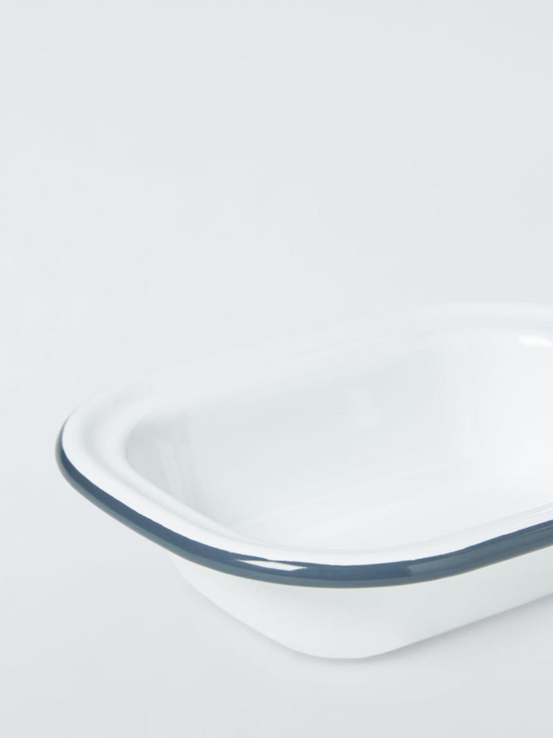 John Lewis enamel pie dish 18cm white blue, UK version