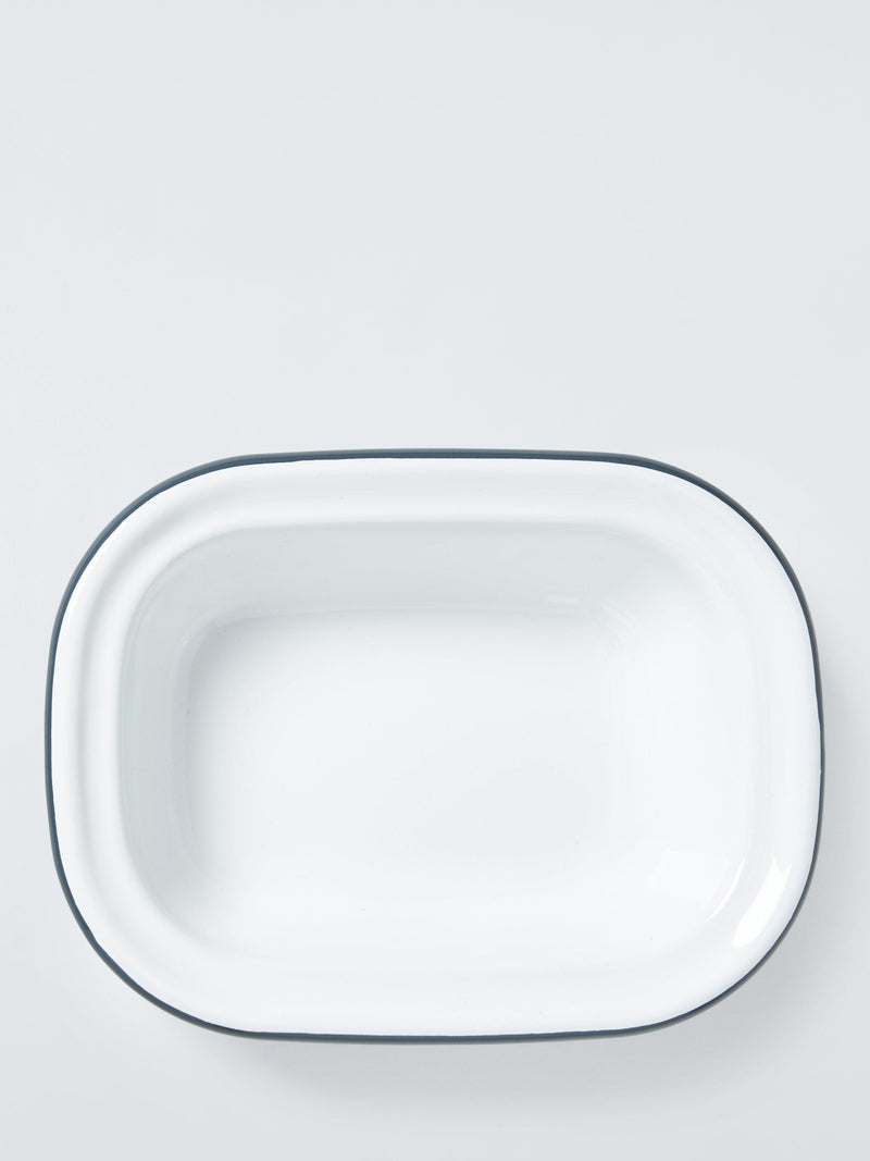 John Lewis enamel pie dish 18cm white blue, UK version