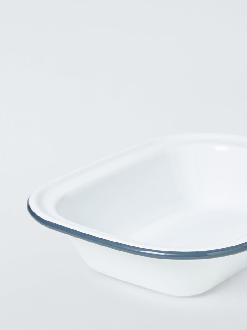 John Lewis enamel pie dish 26cm white blue, imported from the UK