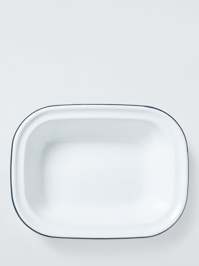 John Lewis enamel pie dish 26cm white blue, imported from the UK