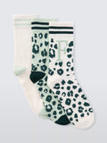John Lewis Animal Print Alphabet Ankle Socks, Pack of 3, Green/Multi