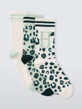 John Lewis Animal Print Alphabet Ankle Socks, Pack of 3, Green/Multi