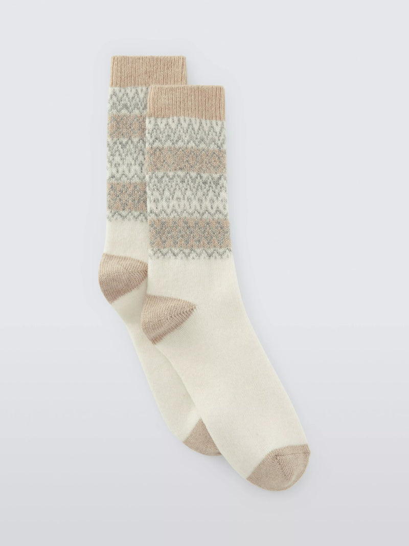 John Lewis Fair Isle wool blend crew socks Oatmeal (British brand)