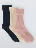 John Lewis Cosy Roll Top Ribbed Lounge Socks Pack of 3