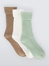 John Lewis John Lewis Cosy Roll Top Ribbed Lounge Socks Pack of 3- Buy online at McGrocer