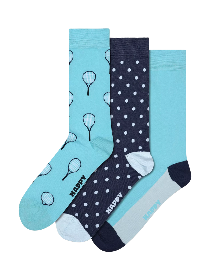 Happy Socks Lite Tennis Socks pack of 3 turquoise - British product