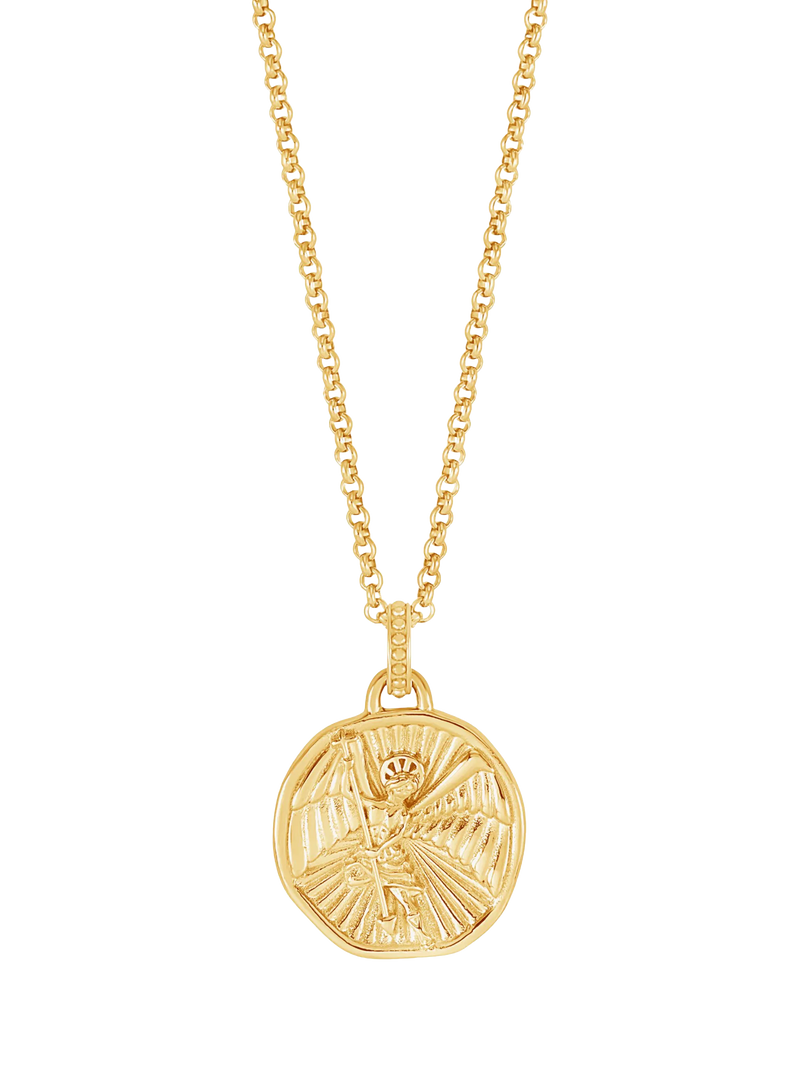 Dower & Hall gold vermeil St. Michael talisman necklace, imported from the UK
