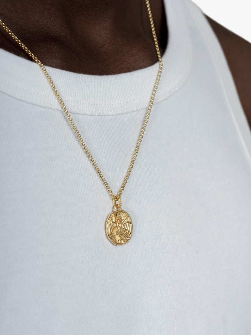 Dower & Hall gold vermeil St. Michael talisman necklace, imported from the UK