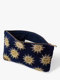 Elizabeth Scarlett Sun Goddess velvet pouch in navy - British product