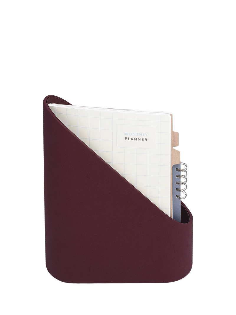 Stackers Magazine Rack garnet faux leather, imported from the UK