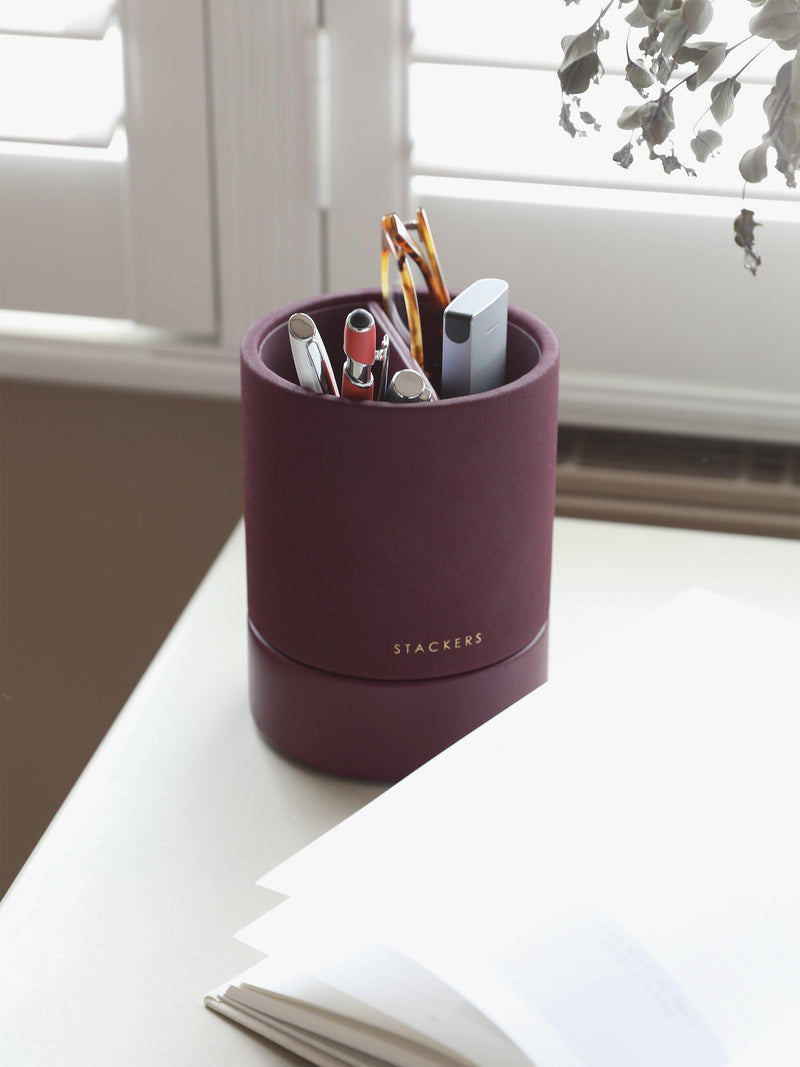 Stackers Garnet pen pot faux leather desk organiser, imported from the UK
