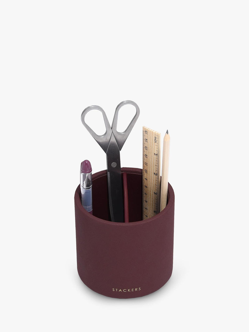 Stackers Garnet pen pot faux leather desk organiser, imported from the UK
