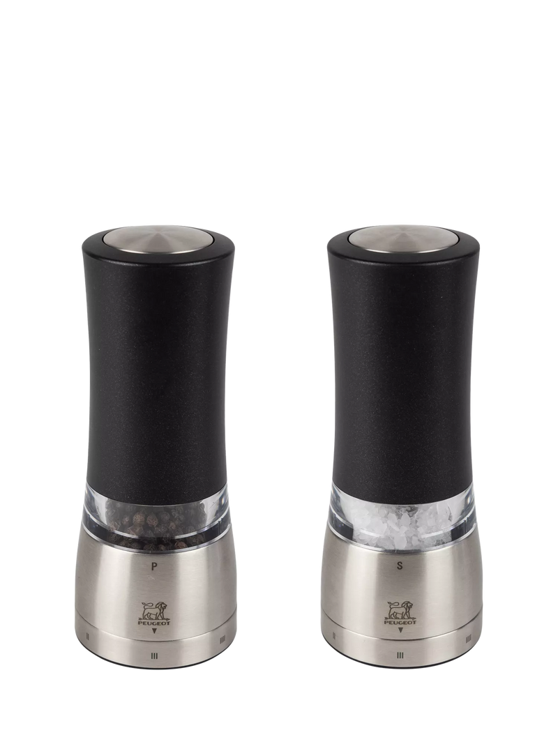 Peugeot electric salt and pepper mills black silver set, UK version