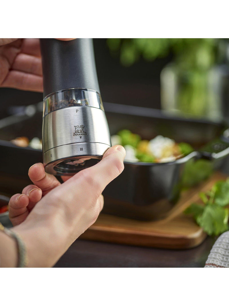 Peugeot electric salt and pepper mills black silver set, UK version
