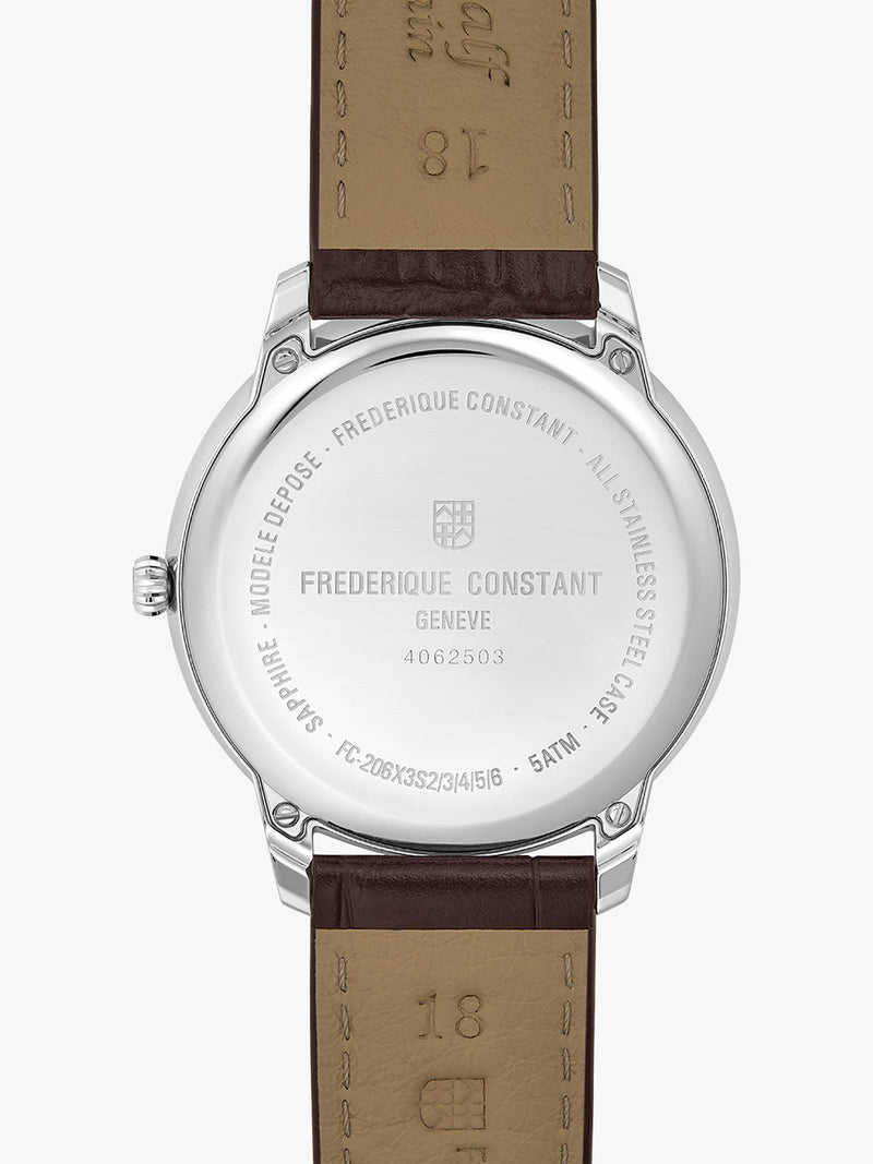 Frederique Constant men's moonphase watch white dial brown strap, imported from the UK