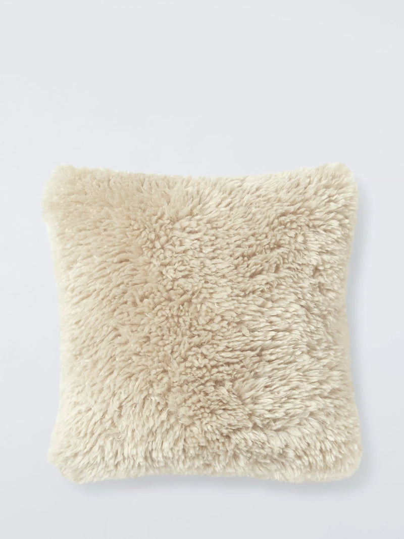 John Lewis curly faux fur cushion 35x35cm, imported from the UK