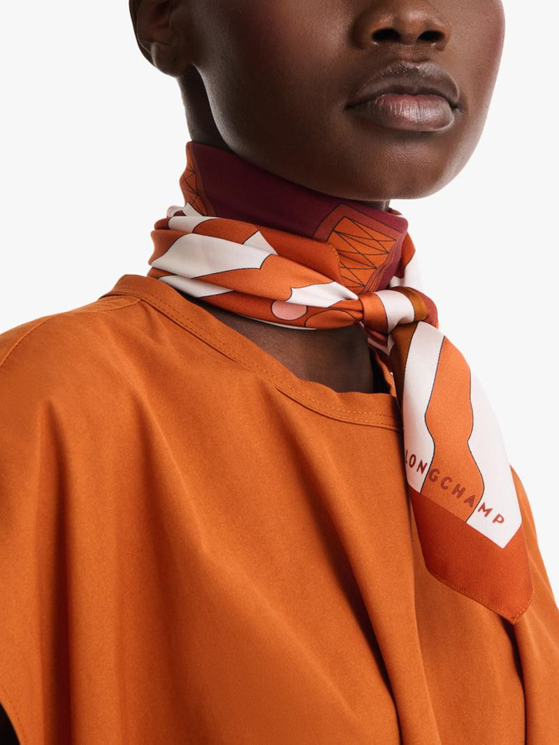 Longchamp silk scarf Equestrian Tower Marmalade 70cm (British brand)