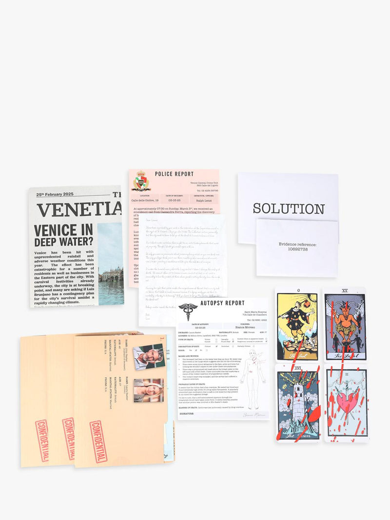 Talking Tables escape room board game Venice murder mystery - British product