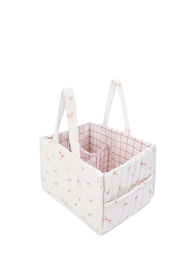 Avery Row baby changing caddy in Anemone floral print - British product