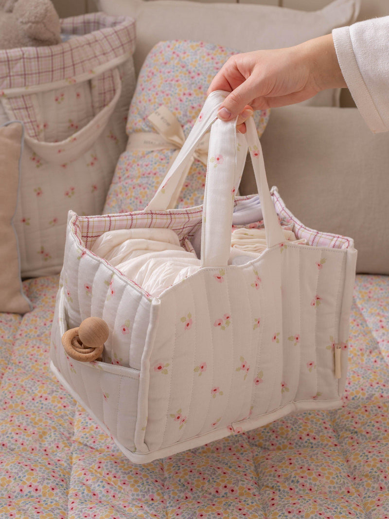 Avery Row baby changing caddy in Anemone floral print - British product