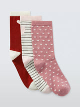 John Lewis John Lewis Hearts & Stripes Ankle Socks Pink/Multi Pack of 3- Buy online at McGrocer