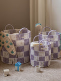 Avery Row checkerboard basket set of 3 in lilac, imported from the UK