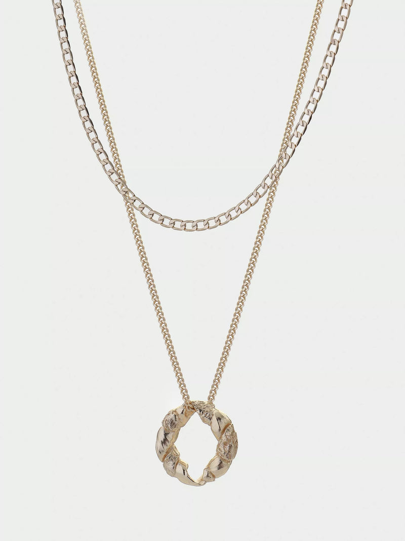 Tutti gold double chain textured twist necklace - British product