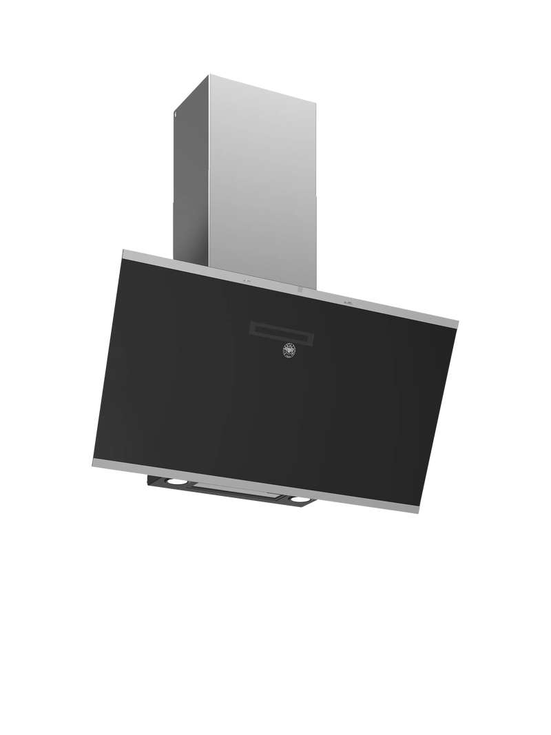 Bertazzoni chimney cooker hood 90cm black glass, imported from the UK
