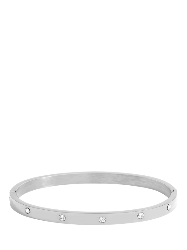 Waterproof Crystal Polished Stainless Steel Bangle with Sterling Silver Finish