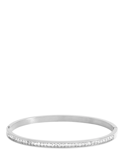 Stainless Steel Waterproof Crystal Row Polished Silver Bangle