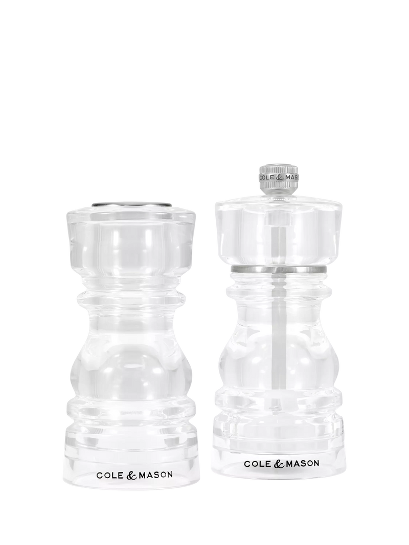 Cole & Mason acrylic salt pepper mill set, UK version