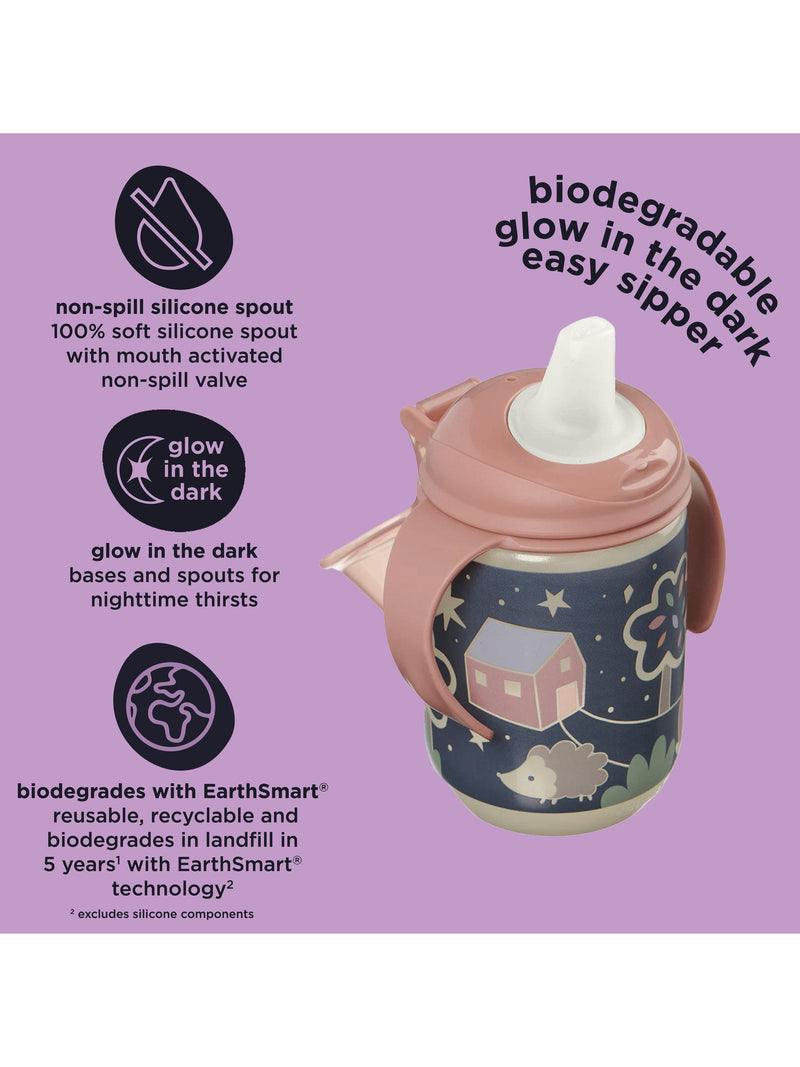 Vital Baby glow in the dark sipper cup with non-spill straw, 350ml pack of 2 (British brand)