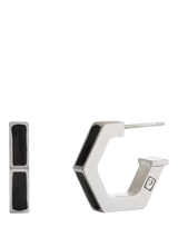 John Lewis Coach Hexagon Enamel Huggie Earrings, Antique Silver, 10mm- Buy online at McGrocer