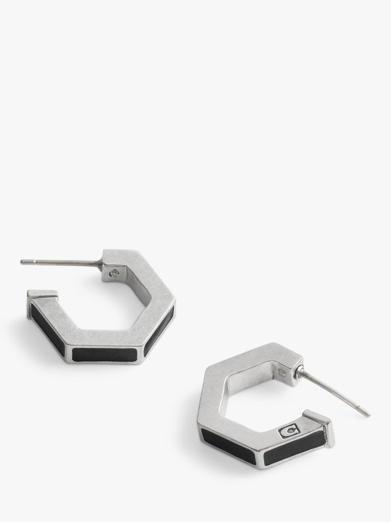 Coach hexagon enamel huggie earrings antique silver 10mm, UK version