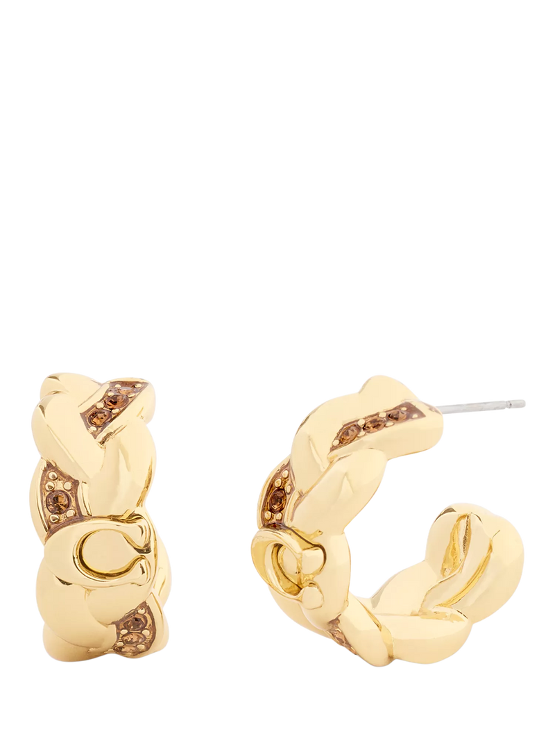 Coach gold braided hoop earrings with C motif, imported from the UK