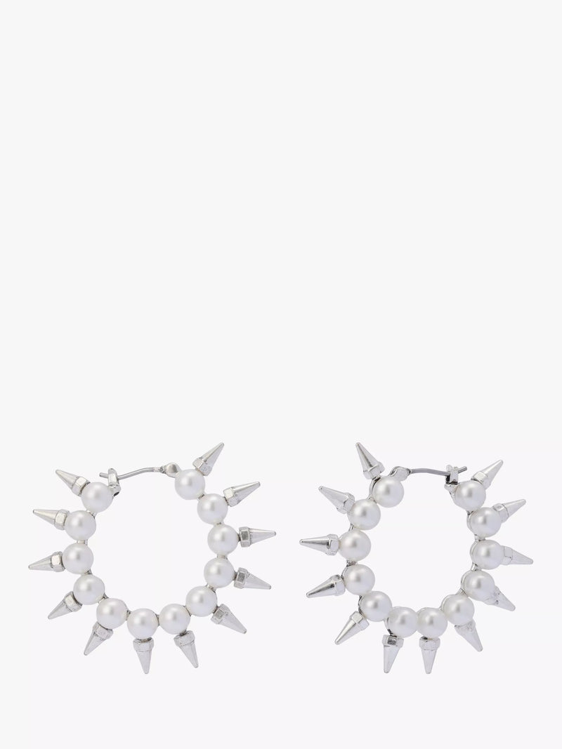 AllSaints pearl hoop earrings medium warm silver, UK version