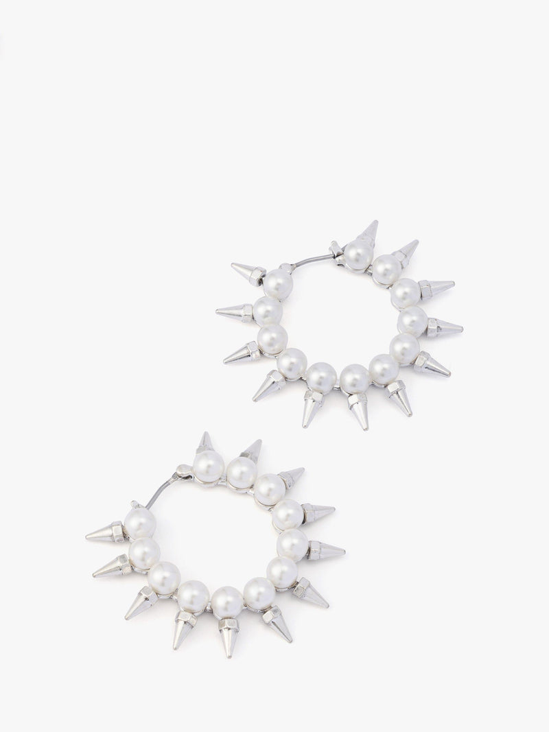 AllSaints pearl hoop earrings medium warm silver, UK version