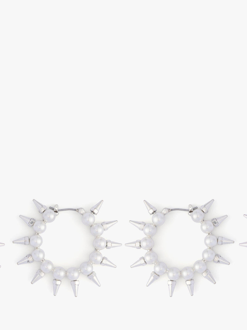 AllSaints pearl hoop earrings medium warm silver, UK version
