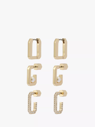John Lewis AllSaints Hexagon Hoop Earrings Pack of 3 Shiny Gold- Buy online at McGrocer
