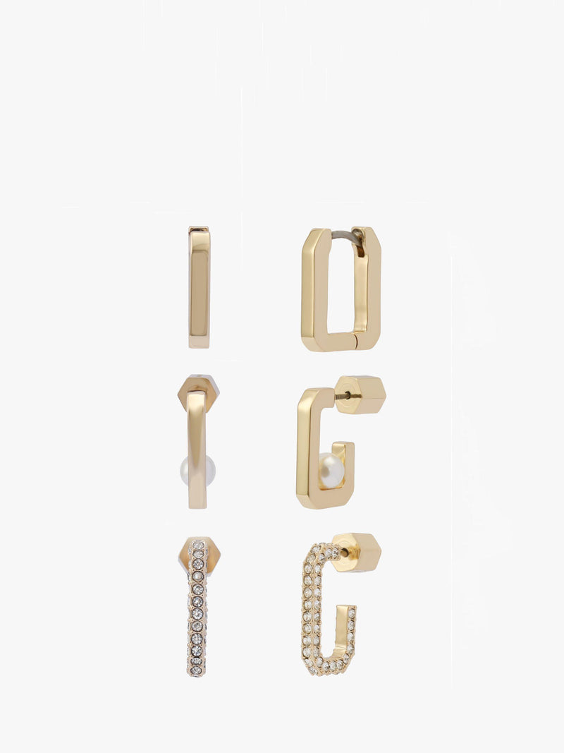 AllSaints hexagon hoop earrings 3 pairs gold, imported from the UK