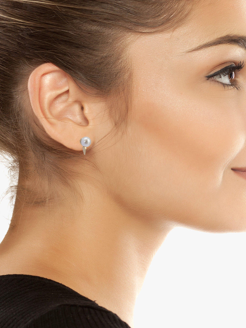 AllSaints pearl huggie and stud earrings in shiny gold, imported from the UK