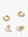 AllSaints pearl huggie and stud earrings in shiny gold, imported from the UK