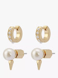 AllSaints pearl huggie and stud earrings in shiny gold, imported from the UK