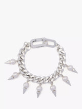 John Lewis AllSaints Spiked Pearl Curb Chain Choker Bracelet, Warm Silver- Buy online at McGrocer