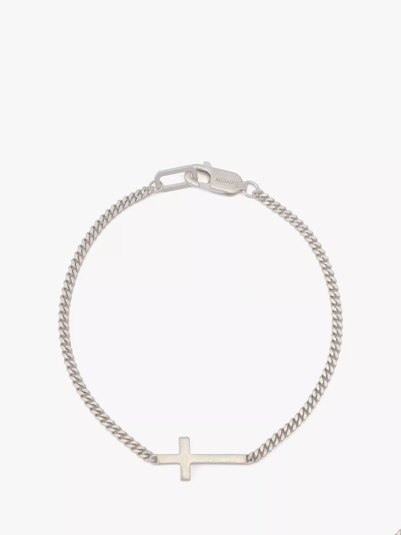 AllSaints sterling silver cross curb chain bracelet (British brand)