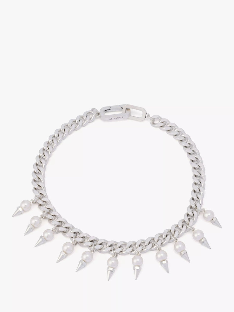 AllSaints spiked pearl curb chain choker warm silver - British product