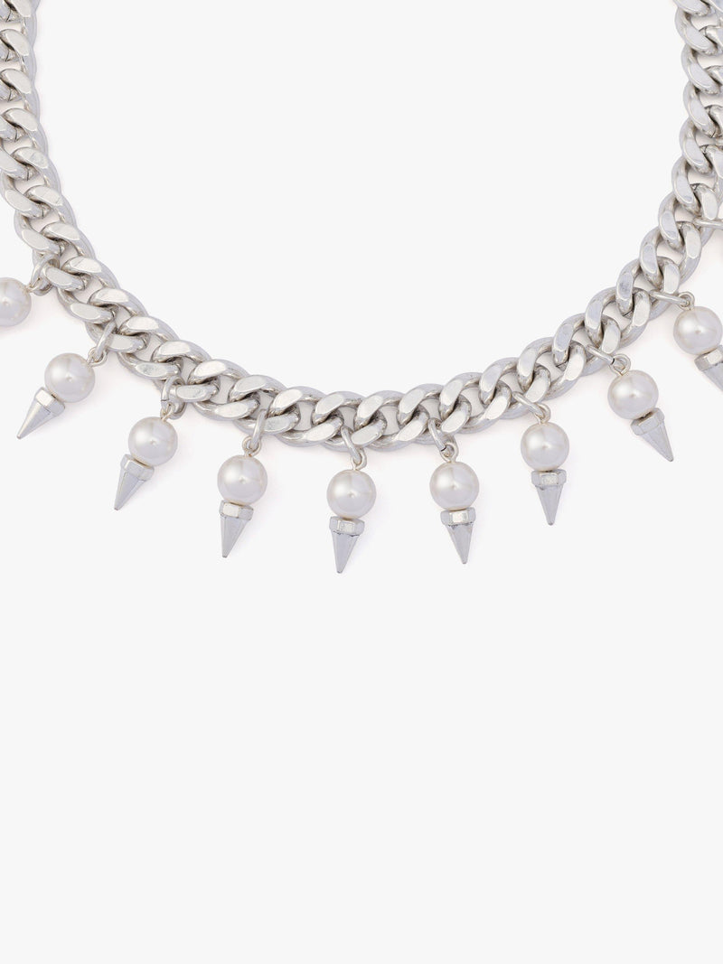 AllSaints spiked pearl curb chain choker warm silver - British product