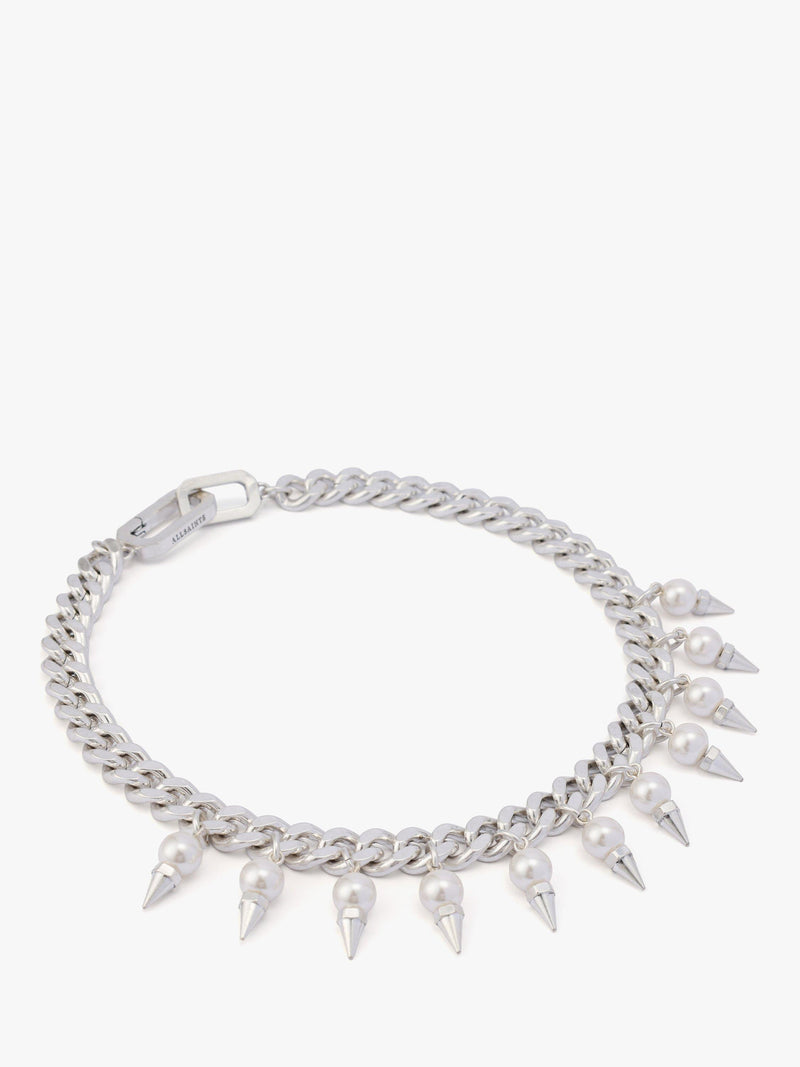 AllSaints spiked pearl curb chain choker warm silver - British product